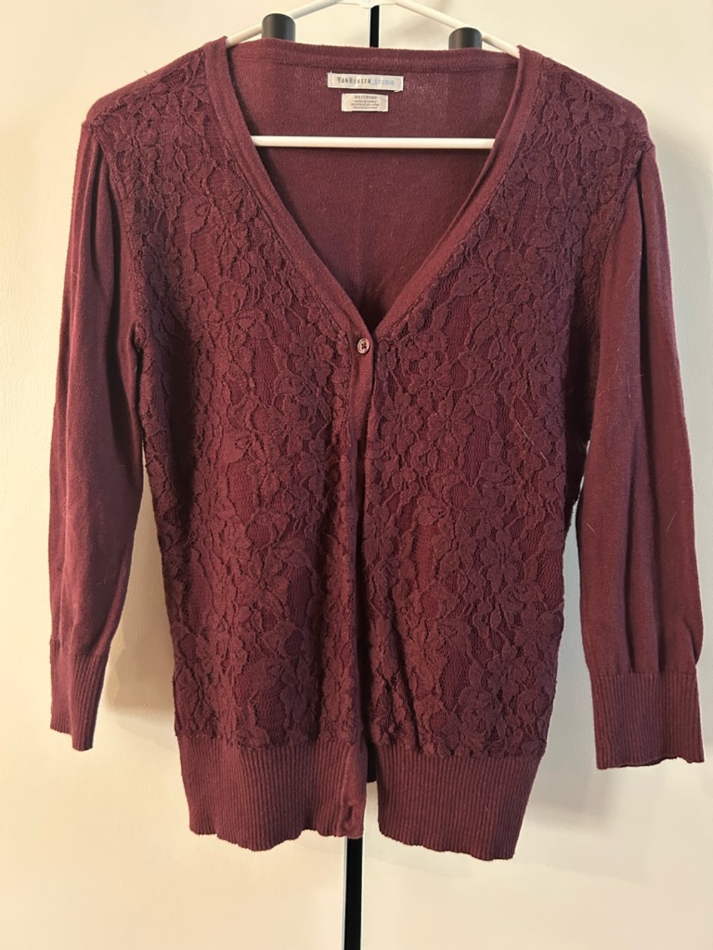 Van Heusen Burgundy Lace Front V-Neck Cardigan